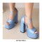 Peep Toe Platforms Cross Straps Pastel Chunky Heels Pumps Sandals - Blue