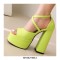 Peep Toe Platforms Cross Straps Pastel Chunky Heels Pumps Sandals - Green