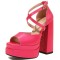 Peep Toe Platforms Cross Straps Pastel Chunky Heels Pumps Sandals - RoseRed
