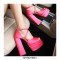 Peep Toe Platforms Cross Straps Pastel Chunky Heels Pumps Sandals - RoseRed