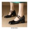 Square Toe Low Chunky Heels Mary Janes Rhinestones Straps Pumps - Black