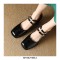 Square Toe Low Chunky Heels Mary Janes Rhinestones Straps Pumps - Black