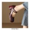 Square Toe Low Chunky Heels Mary Janes Rhinestones Straps Pumps - Wine Red