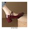 Square Toe Low Chunky Heels Mary Janes Rhinestones Straps Pumps - Wine Red