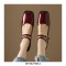 Square Toe Low Chunky Heels Mary Janes Rhinestones Straps Pumps - Wine Red