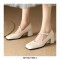 Square Toe Mary Janes Low Chunky Heels Rhinestones Buckle Straps Wedding Pumps - Beige