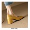 Square Toe Mary Janes Low Chunky Heels Rhinestones Buckle Straps Office Pumps - Yellow