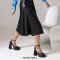 Square Toe Chunky Heels Platforms Satin Ankle Buckle Straps Pumps - Black