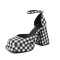 Square Toe Chunky Heels Platforms Plaids Ankle Buckle Straps Pumps - White Black