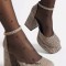 Square Toe Chunky Heels Platforms Tweed Ankle Buckle Straps Pumps - Yellow