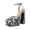 Pointed Toe Double Layer Platforms Glossy Ankle Buckle Straps Chunky Heels Sandals - Black Leopard Patent