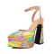 Pointed Toe Double Layer Platforms Glossy Ankle Buckle Straps Chunky Heels Sandals - Multicolor Patent