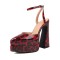 Pointed Toe Double Layer Platforms Glossy Ankle Buckle Straps Chunky Heels Sandals - Red Leopard Patent