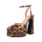 Pointed Toe Double Layer Platforms Glossy Ankle Buckle Straps Chunky Heels Sandals - Tan Leopard Patent