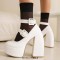 Round Toe Chunky Heels Ankle Buckle Double Straps Platforms Pumps - White Faux Leather