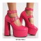 Round Toe Platforms Ankle Straps Croco Embbossed Chunky Heels Mary Janes Pumps - Rose Red