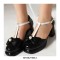 Round Toe Beads Bow-tied Chunky Heels Lolita T Straps Dorsay Pumps - Black