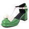 Round Toe Beads Bow-tied Chunky Heels Lolita T Straps Dorsay Pumps - Green