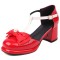 Round Toe Beads Bow-tied Chunky Heels Lolita T Straps Dorsay Pumps - Red