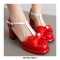 Round Toe Beads Bow-tied Chunky Heels Lolita T Straps Dorsay Pumps - Red