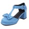 Round Toe Bowtied T Straps Chunky Heels Dorsay Pumps - Blue