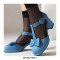 Round Toe Bowtied T Straps Chunky Heels Dorsay Pumps - Blue