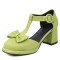 Round Toe Bowtied T Straps Chunky Heels Dorsay Pumps - Green