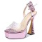 Square Open Toe Thick Heels Ankle Gladiator Lace Straps Transparent Platforms Pumps Sandals - Pink