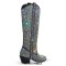 Pointed Toe Chunky Heels Rhinestones Blings Knee High Western Cowboy Pull On Boots - Black Sequined Cloth