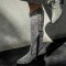 Pointed Toe Chunky Heels Rhinestones Blings Knee High Western Cowboy Pull On Boots - Black Sequined Cloth