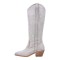 Pointed Toe Chunky Heels Rhinestones Blings Knee High Western Cowboy Pull On Boots - Silver Sequined Cloth