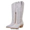 Pointed Toe Chunky Heels Rhinestones Blings Knee High Western Cowboy Pull On Boots - Silver Sequined Cloth