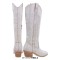 Pointed Toe Chunky Heels Rhinestones Blings Knee High Western Cowboy Pull On Boots - Silver Sequined Cloth