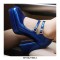 Square Toe Chunky Heels Rhinestones Double Straps Mary Janes Patent Platform Pumps - Blue