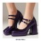 Square Toe Chunky Heels Rhinestones Double Straps Mary Janes Patent Platform Pumps - Purple