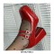 Square Toe Chunky Heels Rhinestones Double Straps Mary Janes Patent Platform Pumps - Red