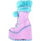 Round Toe Ankle Highs Platforms Cute Anime Double Color Lace Up Wedges Boots - Pink Blue Faux Leather
