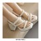 Peep Toe Block Chunky Heels Slingback Gladiator Slippers Sandals - White