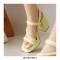 Peep Toe Block Chunky Heels Slingback Gladiator Slippers Sandals - Yellow