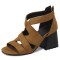 Peep Toe Back Zipper Chunky Heels Roman Summer Sandals - Auburn