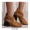 Peep Toe Back Zipper Chunky Heels Roman Summer Sandals - Auburn