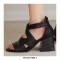 Peep Toe Back Zipper Chunky Heels Roman Summer Sandals - Black