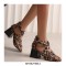 Peep Toe Back Zipper Chunky Heels Roman Summer Sandals - Leopard
