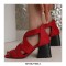 Peep Toe Back Zipper Chunky Heels Roman Summer Sandals - Red