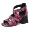 Peep Toe Back Zipper Chunky Heels Snake Print Roman Summer Sandals - Rose Red