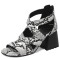 Peep Toe Back Zipper Chunky Heels Snake Print Roman Summer Sandals - White