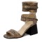 Peep Toe Ankle Straps Snake Print Chunky Heels Boots Sandals - Auburn