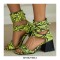 Peep Toe Ankle Straps Snake Print Chunky Heels Boots Sandals - Green