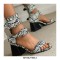 Peep Toe Ankle Straps Snake Print Chunky Heels Boots Sandals - White