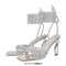 Square Open Toe Rhinestones Lace Up Strange Elegant Heels Gladiator Lace Up Sandals - Silver Faux Leather
